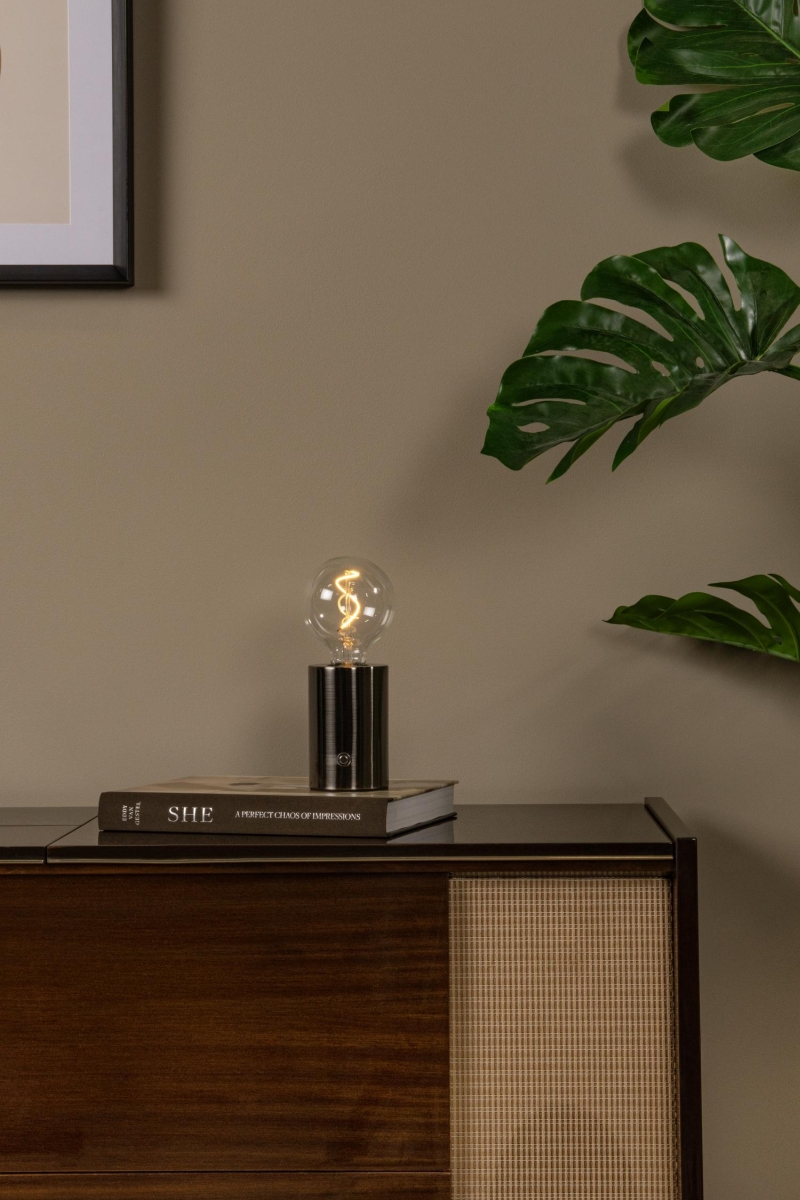 Lucide VIVO - Rechargeable Table lamp - Battery pack - Ø 8 cm - LED Dim. - E27 - 1x1W 2700K - Satin Gun Metal